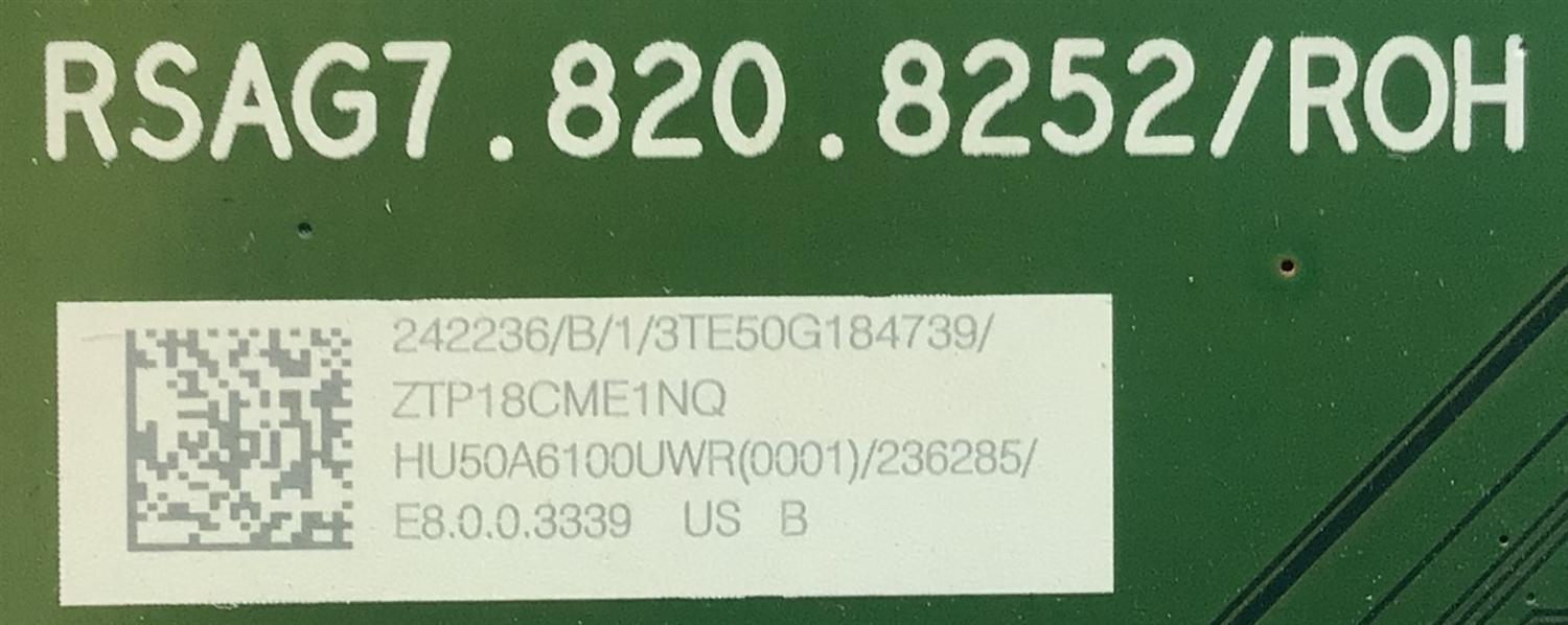 MAIN PARA SMART TV HISENSE 4K RESOLUCION (3840 x 2160) UHD / NUMERO DE PARTE 242236 / RSAG7.820.8252/ROH / 236285 / 3TE50G184739 / ZTP18CME1NQ / MODELO 50R6E - Imagen 2